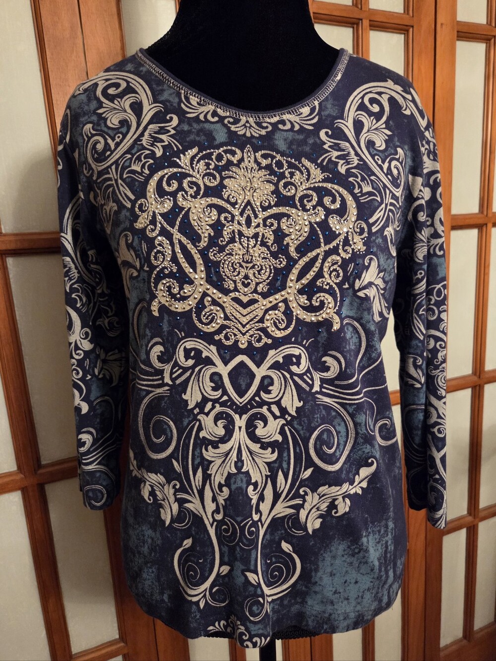 NWOT Vintage Womens Cactus Bay, Southwesten, Boho 3/4 Sleeve Top, Studded Sz M